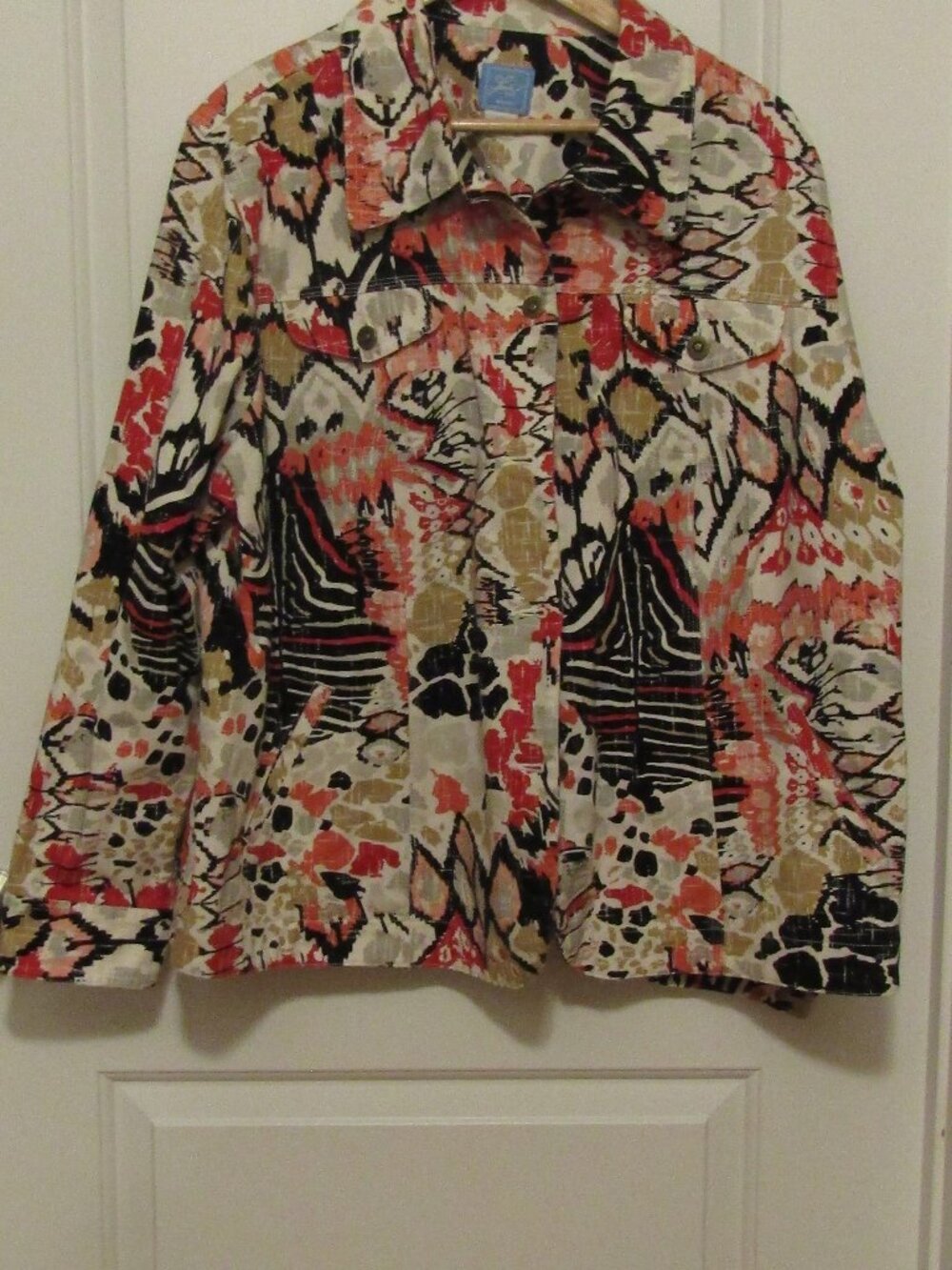 LARA LANE PLUS SIZE 24W JACKET SHIRT Vibrant Artsy Pattern Like New 100% Cotton